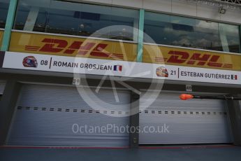 World © Octane Photographic Ltd. Haas F1 Team garage closed. Thursday 15th September 2016, F1 Singapore GP Pitlane, Marina Bay Circuit, Singapore. Digital Ref : 1713LB2D8327