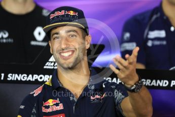 World © Octane Photographic Ltd. F1 Singapore GP FIA Drivers’ Press Conference, Marina Bay Circuit, Singapore. Thursday 15th September 2016. Red Bull Racing – Daniel Ricciardo. Digital Ref :1714LB1D9056