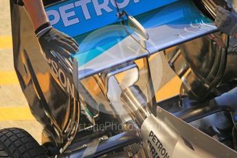 World © Octane Photographic Ltd. Mercedes AMG Petronas W07 Hybrid rear wing detail. Friday 13th May 2016, F1 Spanish GP, Circuit de Barcelona Catalunya, Spain. Digital Ref :1537CB1D6610