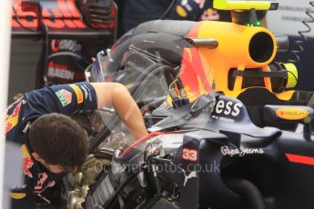 World © Octane Photographic Ltd. Red Bull Racing RB12 – Engine. Friday 13th May 2016, F1 Spanish GP Post Practice 1 Pitlane, Circuit de Barcelona Catalunya, Spain. Digital Ref :1537LB1L7748