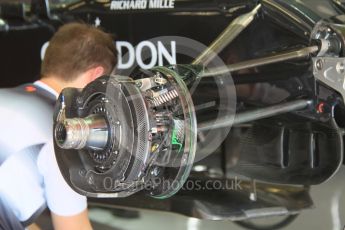 World © Octane Photographic Ltd. McLaren Honda MP4-31 – front brakes. Friday 13th May 2016, F1 Spanish GP Post Practice 1 Pitlane, Circuit de Barcelona Catalunya, Spain. Digital Ref :1537LB1L7786