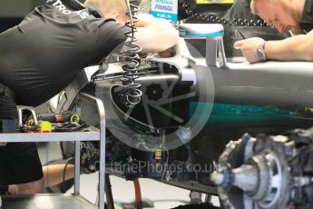 World © Octane Photographic Ltd. Mercedes AMG Petronas W07 Hybrid – sidepod detail. Friday 13th May 2016, F1 Spanish GP Post Practice 2 Pitlane, Circuit de Barcelona Catalunya, Spain. Digital Ref :1537LB1L8806