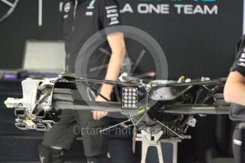 World © Octane Photographic Ltd. Mercedes AMG Petronas W07 Hybrid – gearbox and rear suspension. Friday 13th May 2016, F1 Spanish GP Post Practice 2 Pitlane, Circuit de Barcelona Catalunya, Spain. Digital Ref :1537LB1L8821