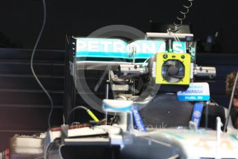 World © Octane Photographic Ltd. Mercedes AMG Petronas W07 Hybrid – rear wing. Friday 13th May 2016, F1 Spanish GP Post Practice 1 Pitlane, Circuit de Barcelona Catalunya, Spain. Digital Ref :1537LB5D3070