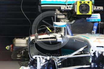 World © Octane Photographic Ltd. Mercedes AMG Petronas W07 Hybrid – cooling intake and mirror. Friday 13th May 2016, F1 Spanish GP Post Practice 1 Pitlane, Circuit de Barcelona Catalunya, Spain. Digital Ref :1537LB5D3074