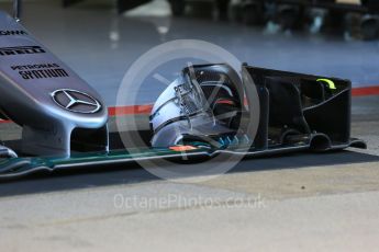 World © Octane Photographic Ltd. Mercedes AMG Petronas W07 Hybrid – nose and front wing. Friday 13th May 2016, F1 Spanish GP Post Practice 1 Pitlane, Circuit de Barcelona Catalunya, Spain. Digital Ref :1537LB5D3081