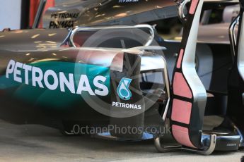World © Octane Photographic Ltd. Mercedes AMG Petronas W07 Hybrid – bodywork. Friday 13th May 2016, F1 Spanish GP Post Practice 1 Pitlane, Circuit de Barcelona Catalunya, Spain. Digital Ref :1537LB5D3085