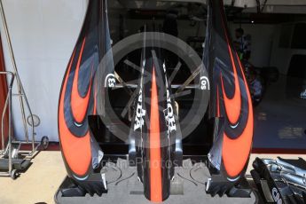 World © Octane Photographic Ltd. McLaren Honda MP4-31 – bodywork. Friday 13th May 2016, F1 Spanish GP Post Practice 1 Pitlane, Circuit de Barcelona Catalunya, Spain. Digital Ref :1537LB7D6689