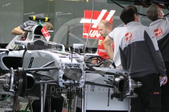 World © Octane Photographic Ltd. Haas F1 Team VF-16 – Romain Grosjean. Friday 13th May 2016, F1 Spanish GP Post Practice 2 Pitlane, Circuit de Barcelona Catalunya, Spain. Digital Ref :1540CB1D9058