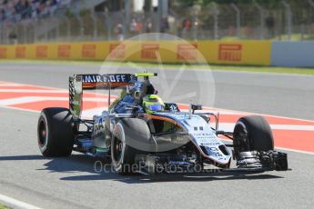 World © Octane Photographic Ltd. Sahara Force India VJM09 - Sergio Perez. Friday 13th May 2016, F1 Spanish GP - Practice 1, Circuit de Barcelona Catalunya, Spain. Digital Ref : 1536CB1D6880