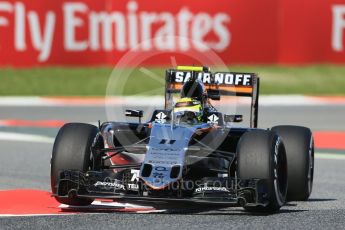 World © Octane Photographic Ltd. Sahara Force India VJM09 - Sergio Perez. Friday 13th May 2016, F1 Spanish GP - Practice 1, Circuit de Barcelona Catalunya, Spain. Digital Ref : 1536LB1D3902