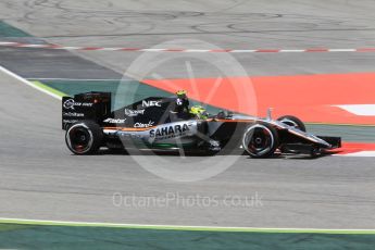 World © Octane Photographic Ltd. Sahara Force India VJM09 - Sergio Perez. Friday 13th May 2016, F1 Spanish GP - Practice 2, Circuit de Barcelona Catalunya, Spain. Digital Ref : 1539CB1D8148