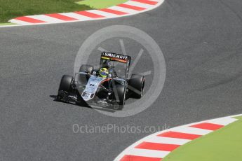 World © Octane Photographic Ltd. Sahara Force India VJM09 - Sergio Perez. Friday 13th May 2016, F1 Spanish GP Practice 2, Circuit de Barcelona Catalunya, Spain. Digital Ref : 1539LB1D4892