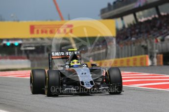 World © Octane Photographic Ltd. Sahara Force India VJM09 - Sergio Perez. Friday 13th May 2016, F1 Spanish GP Practice 2, Circuit de Barcelona Catalunya, Spain. Digital Ref : 1539LB1D5489