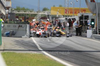 World © Octane Photographic Ltd. ART Grand Prix - GP2/11 – Nobuharu Matsushita stalls at the front of the line up to leave the pits causing a short delay in action. Friday 13th May 2016, GP2 Practice, Circuit de Barcelona Catalunya, Spain. Digital Ref :1538CB1D7932