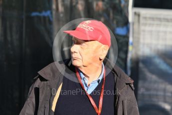 World © Octane Photographic Ltd. Mercedes AMG Petronas - Niki Lauda. Saturday 14th May 2016, F1 Spanish GP Paddock, Circuit de Barcelona Catalunya, Spain. Digital Ref :1544CB7D7028