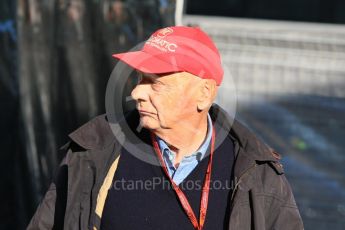 World © Octane Photographic Ltd. Mercedes AMG Petronas - Niki Lauda. Saturday 14th May 2016, F1 Spanish GP Paddock, Circuit de Barcelona Catalunya, Spain. Digital Ref :1544CB7D7032