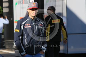 World © Octane Photographic Ltd. Scuderia Toro Rosso STR11 – Carlos Sainz. Saturday 14th May 2016, F1 Spanish GP Paddock, Circuit de Barcelona Catalunya, Spain. Digital Ref :1544CB7D7145