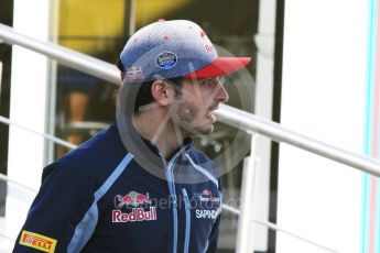 World © Octane Photographic Ltd. Scuderia Toro Rosso STR11 – Carlos Sainz. Saturday 14th May 2016, F1 Spanish GP Paddock, Circuit de Barcelona Catalunya, Spain. Digital Ref :1544CB7D7155