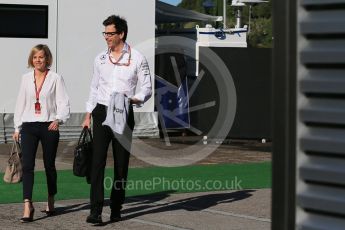 World © Octane Photographic Ltd. Mercedes AMG Petronas – Toto and Susie Wolff Saturday 14th May 2016, F1 Spanish GP Paddock, Circuit de Barcelona Catalunya, Spain. Digital Ref :1544LB1D5793