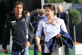 World © Octane Photographic Ltd. Sauber F1 Team C35 – Felipe Nasr and Monisha Kaltenborn. Saturday 14th May 2016, F1 Spanish GP Paddock, Circuit de Barcelona Catalunya, Spain. Digital Ref :1544LB1D5850