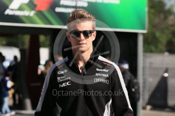 World © Octane Photographic Ltd. Sahara Force India VJM09 - Nico Hulkenberg. Saturday 14th May 2016, F1 Spanish GP Paddock, Circuit de Barcelona Catalunya, Spain. Digital Ref :1544LB1D6011