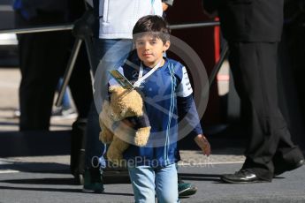 World © Octane Photographic Ltd. – Felipinho Massa (with bear). Saturday 14th May 2016, F1 Spanish GP Paddock, Circuit de Barcelona Catalunya, Spain. Digital Ref :1544LB1D6023