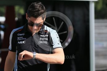 World © Octane Photographic Ltd. Sahara Force India VJM09 Development Driver – Alfonso Celis. Saturday 14th May 2016, F1 Spanish GP Paddock, Circuit de Barcelona Catalunya, Spain. Digital Ref :1544LB1D6067