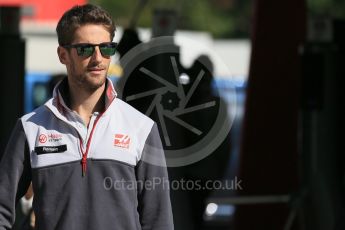 World © Octane Photographic Ltd. Haas F1 Team VF-16 – Romain Grosjean. Saturday 14th May 2016, F1 Spanish GP Paddock, Circuit de Barcelona Catalunya, Spain. Digital Ref :1544LB1D6079