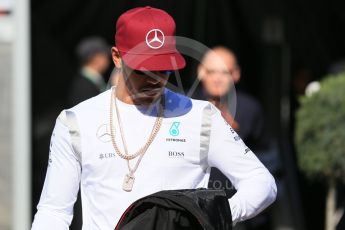 World © Octane Photographic Ltd. Mercedes AMG Petronas W07 Hybrid – Lewis Hamilton. Saturday 14th May 2016, F1 Spanish GP Paddock, Circuit de Barcelona Catalunya, Spain. Digital Ref :1544LB1D6127