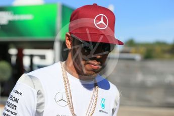 World © Octane Photographic Ltd. Mercedes AMG Petronas W07 Hybrid – Lewis Hamilton. Saturday 14th May 2016, F1 Spanish GP Paddock, Circuit de Barcelona Catalunya, Spain. Digital Ref :1544LB1D6139