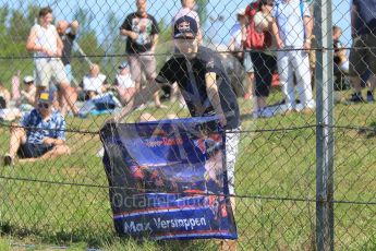 World © Octane Photographic Ltd. Max Verstappen fan flying his flag. Saturday 14th May 2016, F1 Spanish GP Practice 3, Circuit de Barcelona Catalunya, Spain. Digital Ref :