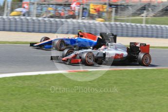 World © Octane Photographic Ltd. Haas F1 Team VF-16 – Romain Grosjean and Manor Racing MRT05 – Rio Haryanto. Saturday 14th May 2016, F1 Spanish GP Practice 3, Circuit de Barcelona Catalunya, Spain. Digital Ref :