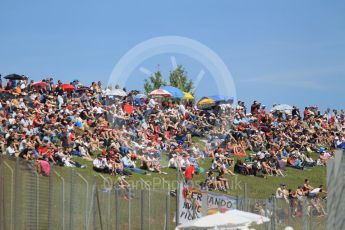 World © Octane Photographic Ltd. The fans enjoying the sunshine. Saturday 14th May 2016, F1 Spanish GP Practice 3, Circuit de Barcelona Catalunya, Spain. Digital Ref : 1545CB1D9477