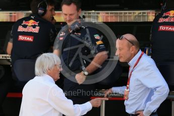 World © Octane Photographic Ltd. Bernie Ecclestone talks with Christian Horner and CVCs Donald Mackenzie. Saturday 14th May 2016, F1 Spanish GP - Practice 3, Circuit de Barcelona Catalunya, Spain. Digital Ref : 1545LB1D6519