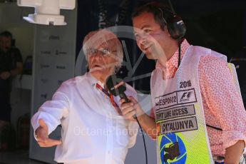 World © Octane Photographic Ltd. Bernie Ecclestone takes a walk along the pit lane. Saturday 14th May 2016, F1 Spanish GP - Practice 3, Circuit de Barcelona Catalunya, Spain. Digital Ref : 1545LB5D3939