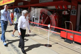 World © Octane Photographic Ltd. Bernie Ecclestone takes a walk along the pit lane with CVCs Donald Mackenzie. Saturday 14th May 2016, F1 Spanish GP - Practice 3, Circuit de Barcelona Catalunya, Spain. Digital Ref : 1545LB5D3966