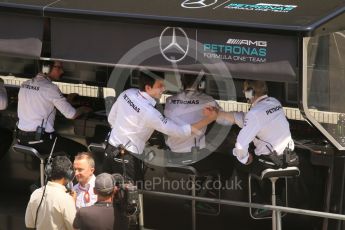 World © Octane Photographic Ltd. Mercedes AMG Petronas pit wall. Saturday 14th May 2016, F1 Spanish GP - Qualifying, Circuit de Barcelona Catalunya, Spain. Digital Ref : 1546CB1D9823