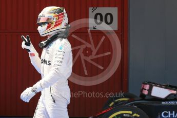 World © Octane Photographic Ltd. Mercedes AMG Petronas W07 Hybrid – Lewis Hamilton. Saturday 14th May 2016, F1 Spanish GP - Qualifying, Circuit de Barcelona Catalunya, Spain. Digital Ref : 1546LB1D7063