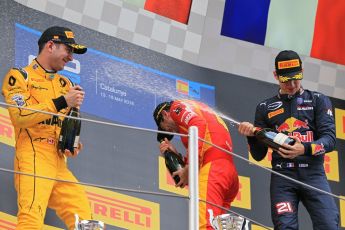 Pierre Gasly and DAMS – Nicholas Latifi. Saturday 14th May 2016, GP2 Race 1, Circuit de Barcelona Catalunya, Spain. Digital Ref :