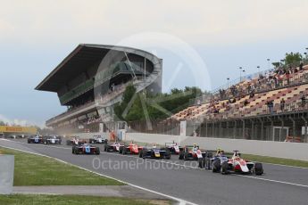 World © Octane Photographic Ltd. ART Grand Prix – GP3/16 – Charles Leclerc leads the pack. Saturday 14th May 2016, GP3 Race 1, Circuit de Barcelona Catalunya, Spain. Digital Ref :