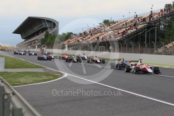 World © Octane Photographic Ltd. ART Grand Prix – GP3/16 – Charles Leclerc leads the pack. Saturday 14th May 2016, GP3 Race 1, Circuit de Barcelona Catalunya, Spain. Digital Ref :