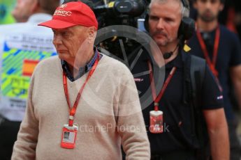 World © Octane Photographic Ltd. Mercedes AMG Petronas – Niki Lauda. Sunday 15th May 2016, F1 Spanish GP Drivers’ Parade, Circuit de Barcelona Catalunya, Spain. Digital Ref :