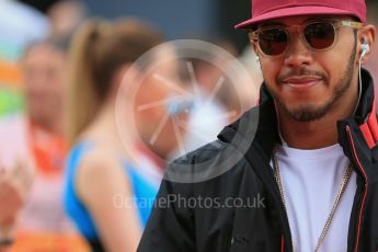 World © Octane Photographic Ltd. Mercedes AMG Petronas W07 Hybrid – Lewis Hamilton. Sunday 15th May 2016, F1 Spanish GP Drivers’ Parade, Circuit de Barcelona Catalunya, Spain. Digital Ref :