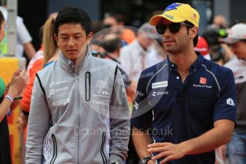 World © Octane Photographic Ltd. Sauber F1 Team C35 – Felipe Nasr and Manor Racing MRT05 – Rio Haryanto. Sunday 15th May 2016, F1 Spanish GP Drivers’ Parade, Circuit de Barcelona Catalunya, Spain. Digital Ref :
