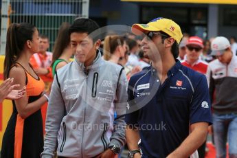 World © Octane Photographic Ltd. Sauber F1 Team C35 – Felipe Nasr and Manor Racing MRT05 – Rio Haryanto. Sunday 15th May 2016, F1 Spanish GP Drivers’ Parade, Circuit de Barcelona Catalunya, Spain. Digital Ref :