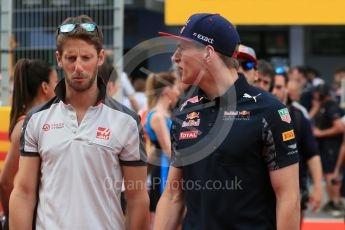 World © Octane Photographic Ltd. Red Bull Racing RB12 – Max Verstappen and Haas F1 Team VF-16 – Romain Grosjean. Sunday 15th May 2016, F1 Spanish GP Drivers’ Parade, Circuit de Barcelona Catalunya, Spain. Digital Ref :