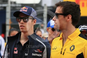 World © Octane Photographic Ltd. Scuderia Toro Rosso STR11 – Daniil Kvyat and Renault Sport F1 Team RS16 – Jolyon Palmer. Sunday 15th May 2016, F1 Spanish GP Drivers’ Parade, Circuit de Barcelona Catalunya, Spain. Digital Ref :