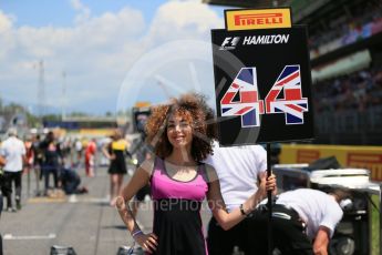 World © Octane Photographic Ltd. Lewis Hamilton's Pirelli Grid Girl. Sunday 15th May 2016, F1 Spanish GP Grid, Circuit de Barcelona Catalunya, Spain. Digital Ref :