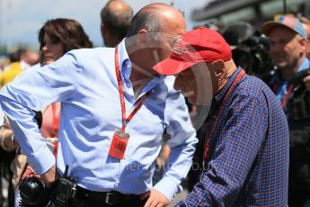 World © Octane Photographic Ltd. Ron Dennis and Niki Lauda. Sunday 15th May 2016, F1 Spanish GP Grid, Circuit de Barcelona Catalunya, Spain. Digital Ref :